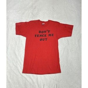 Vintage 90s "Dont Fence Me Out" Red Graphic T-Shirt Single Stitch Size Medium